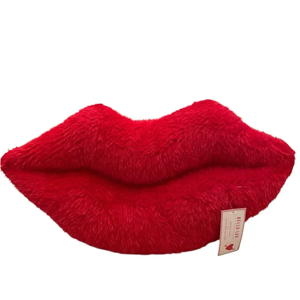 Bella Lux Valentine's Red Lip Shaped Decorative Pillow 9.5x19 New